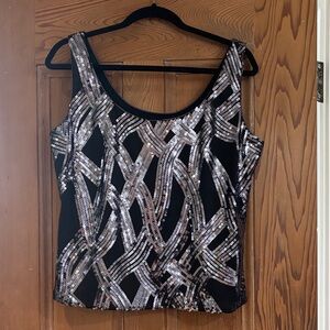 NWT Xscape Black Tank Top with Silver Geometric Design Size XL